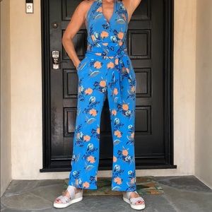 Diane Von Furstenberg Blue Floral Halter Jumpsuit